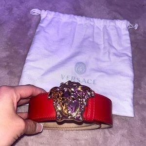 Versace Red Belt with Gold Logo